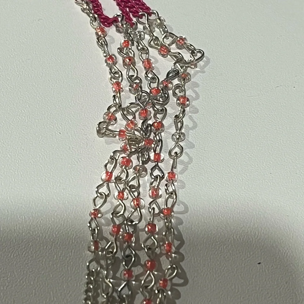 Long pink and yellow silver tone necklace - Picture 10 of 11